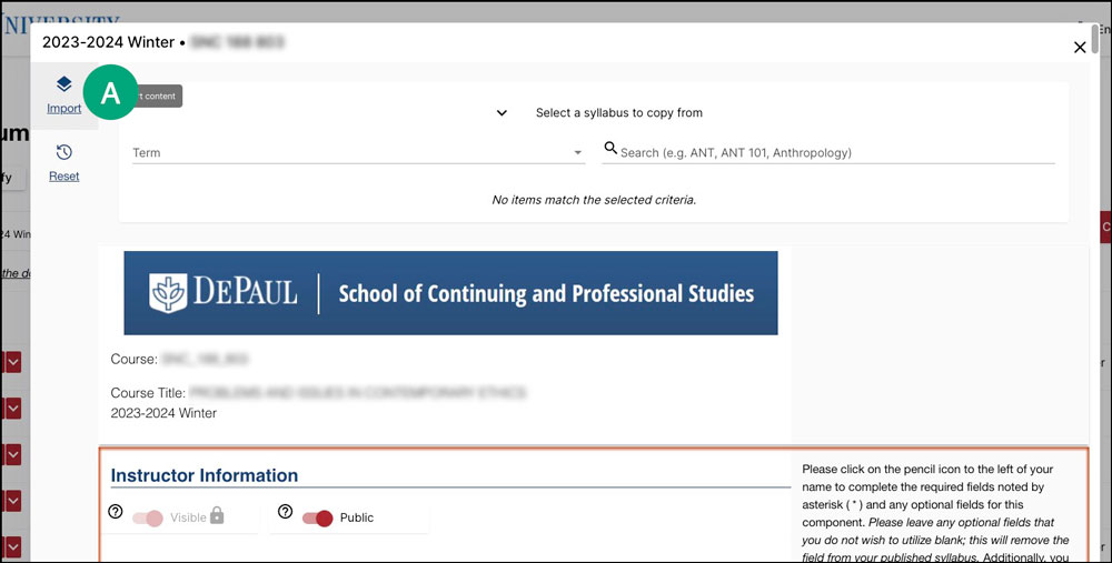 screenshot of simple syllabus import button