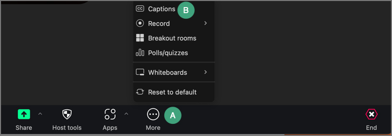 screenshot of a zoom meeting window with a label on the more button