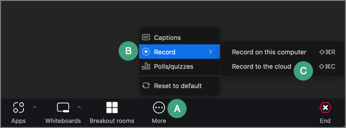 screenshot of a zoom meeting window with a label on the more button