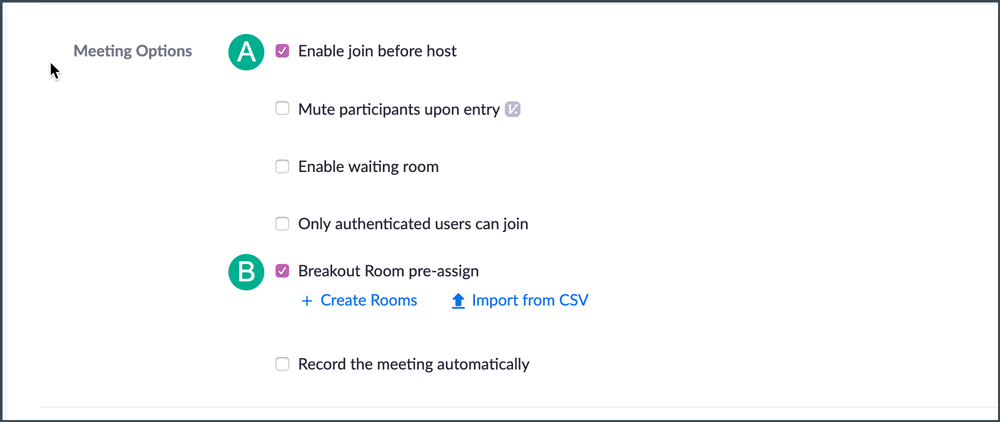 settings for creating breakout rooms