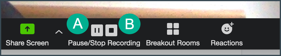buttons to pause and stop recording zoom