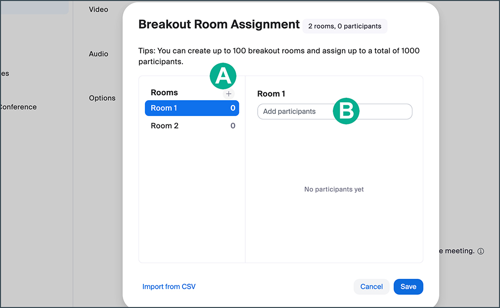 the window for assigning participants to breakout rooms