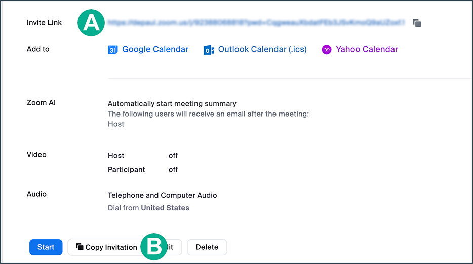 Locating the invite and invitation links
