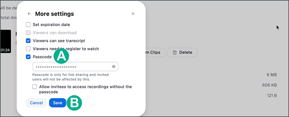 locating the option to remove recording passcode