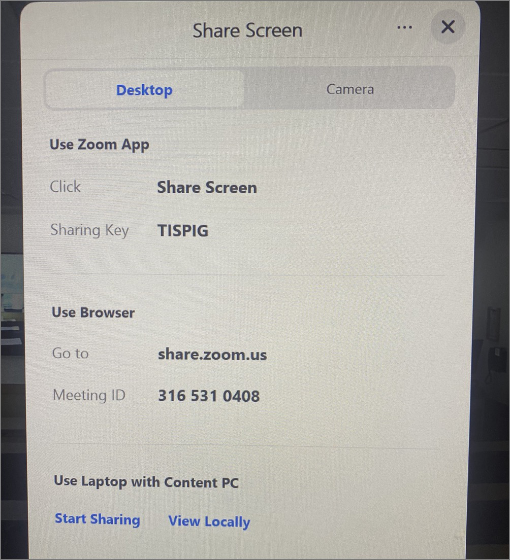 zoom room share screen modal menu